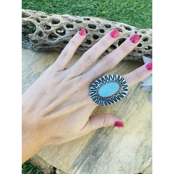 Navajo Royston Turquoise & Sterling Silver Ring Size 10